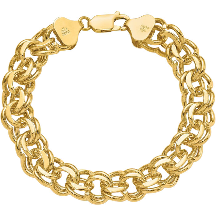 14K Solid Yellow Gold Double Link Chain Charm Bracelet