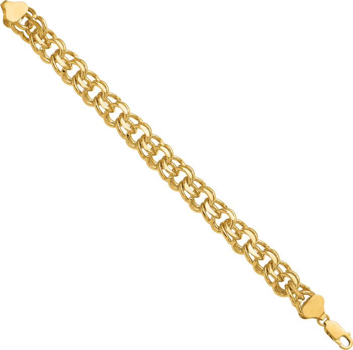 14K Solid Yellow Gold Double Link Chain Charm Bracelet