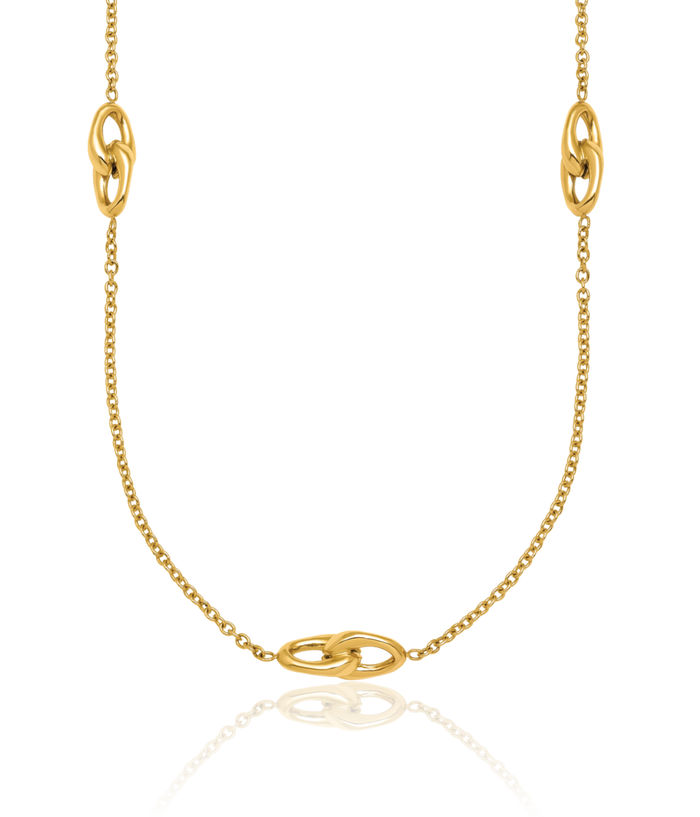 14K Solid Yellow Gold Double Link Station Chain Necklace