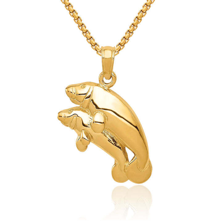 14k Yellow Gold Solid Double Manatee Pendant 14k Yellow Gold Solid Double Manatee Pendant