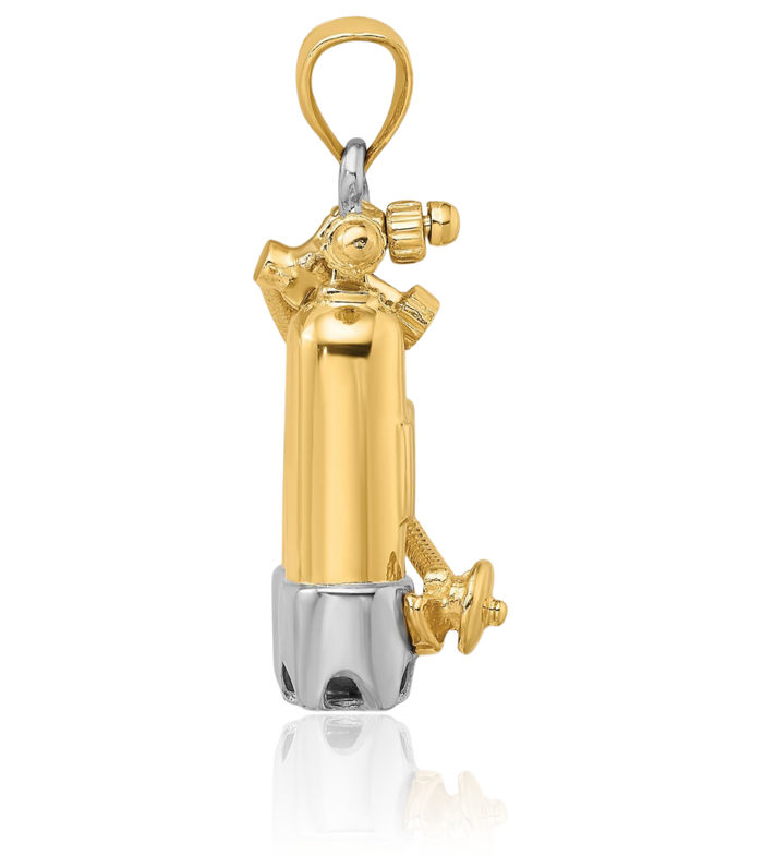 14K Solid Yellow Gold Double Scuba Tanks Air Hose Necklace Chain Pendant Charm