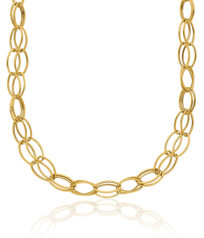 14K Solid Yellow Gold Double Strand Oval Links Chain Necklace