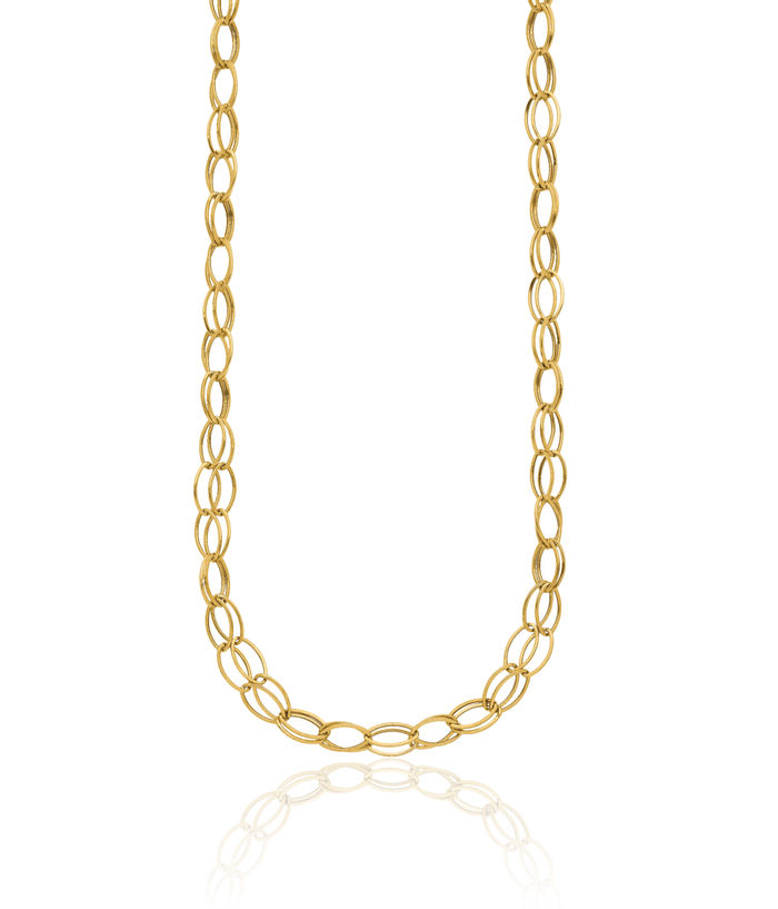 14K Solid Yellow Gold Double Strand Oval Links Chain Necklace