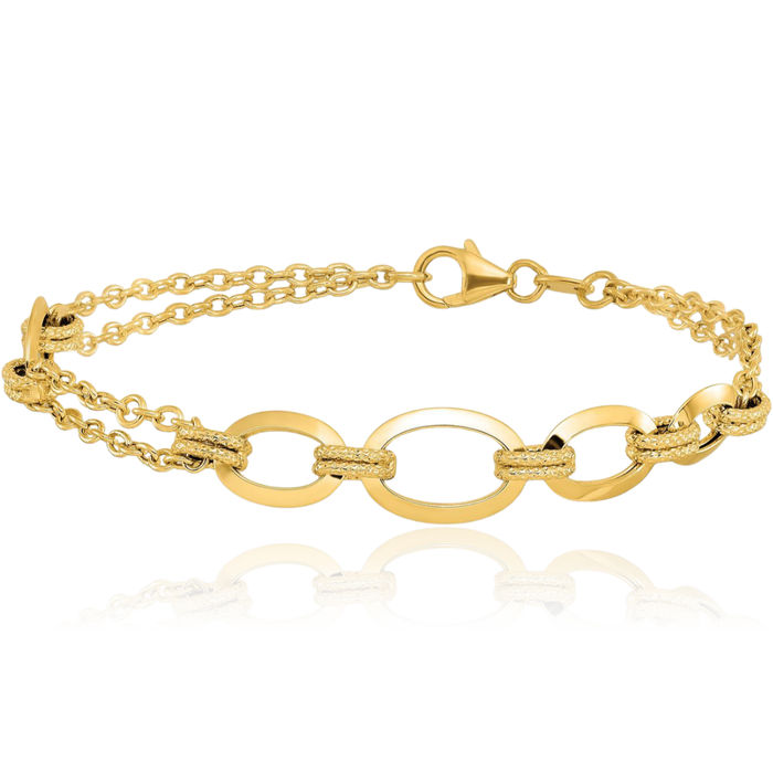 14K Solid Yellow Gold Double Stranded Link Chain Bracelet