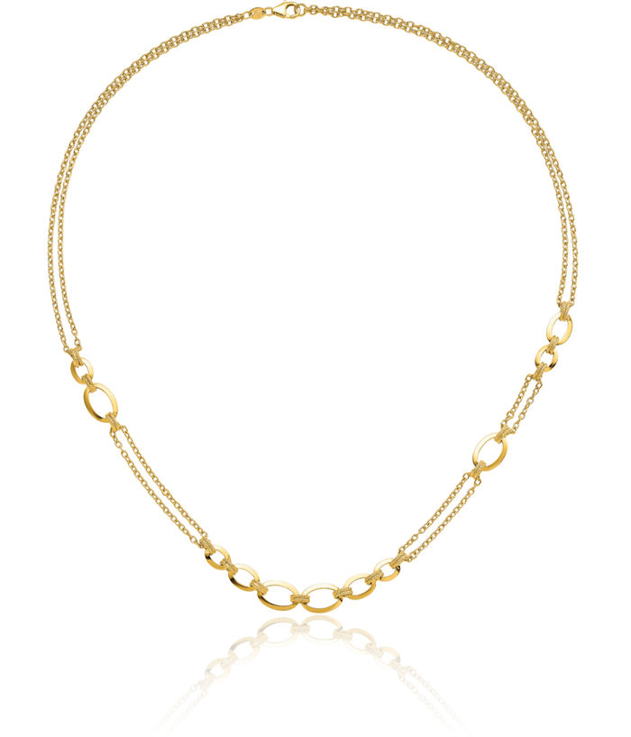 14K Solid Yellow Gold Double Stranded Link Chain Necklace
