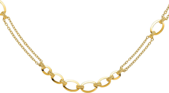14K Solid Yellow Gold Double Stranded Link Chain Necklace