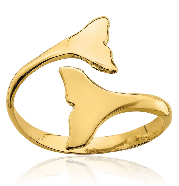 14K Solid Yellow Gold Double Whale Tails Ring