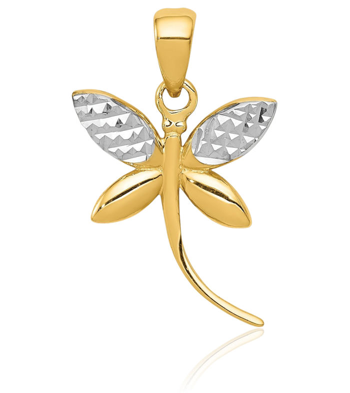 14K Solid Yellow Gold Dragonfly Necklace Chain Pendant Charm