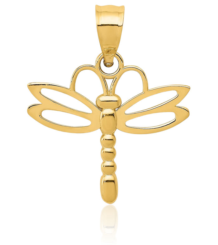 14K Solid Yellow Gold Dragonfly Necklace Chain Pendant Charm