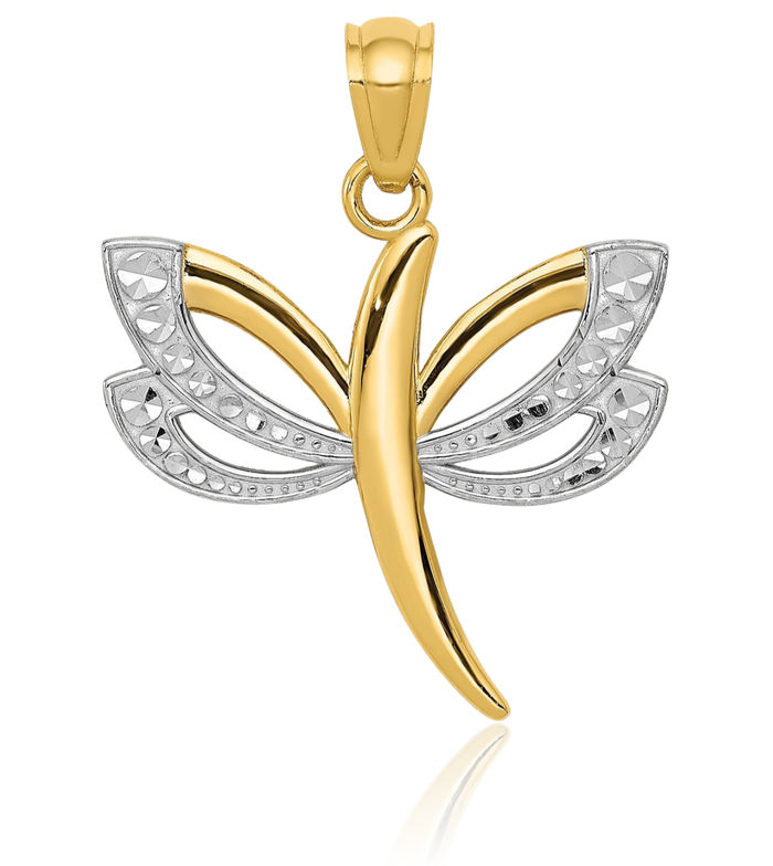 14K Solid Yellow Gold Dragonfly Necklace Chain Pendant Charm