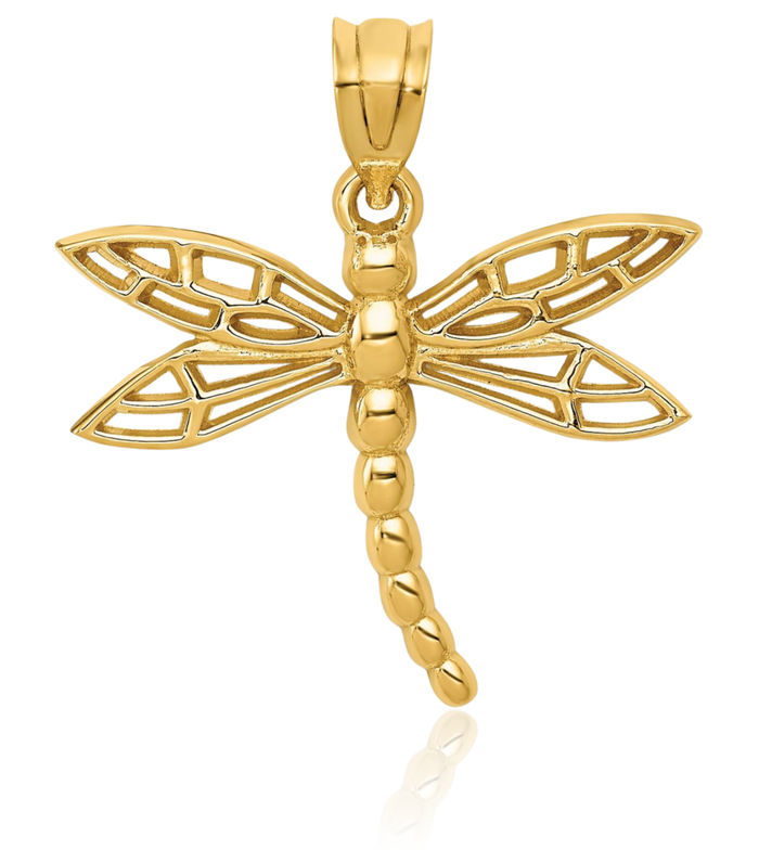 14K Solid Yellow Gold Dragonfly Necklace Chain Pendant Charm