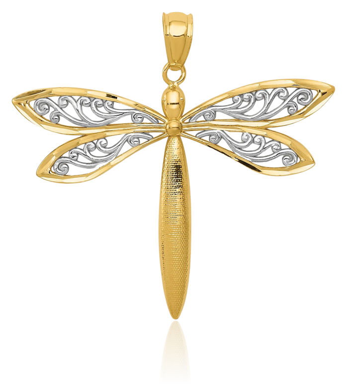 14K Solid Yellow Gold Dragonfly Necklace Chain Pendant Charm