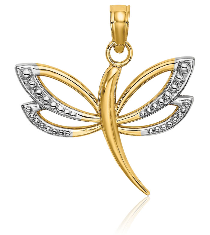 14K Solid Yellow Gold Dragonfly Necklace Chain Pendant Charm