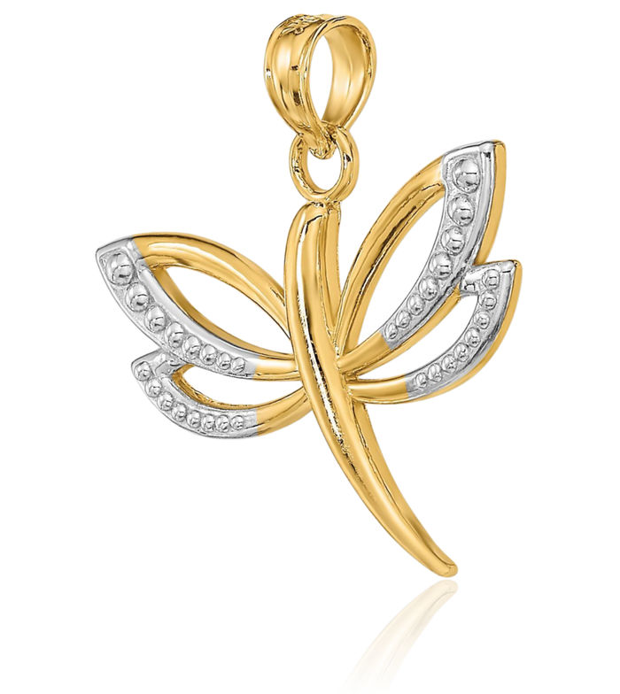 14K Solid Yellow Gold Dragonfly Necklace Chain Pendant Charm