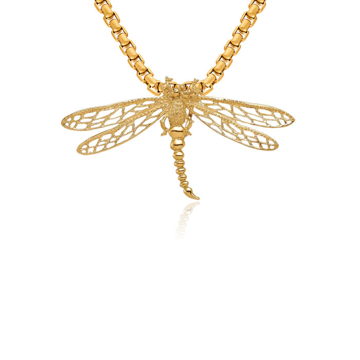 14K Solid Yellow Gold Dragonfly Slide Necklace Chain Pendant Charm