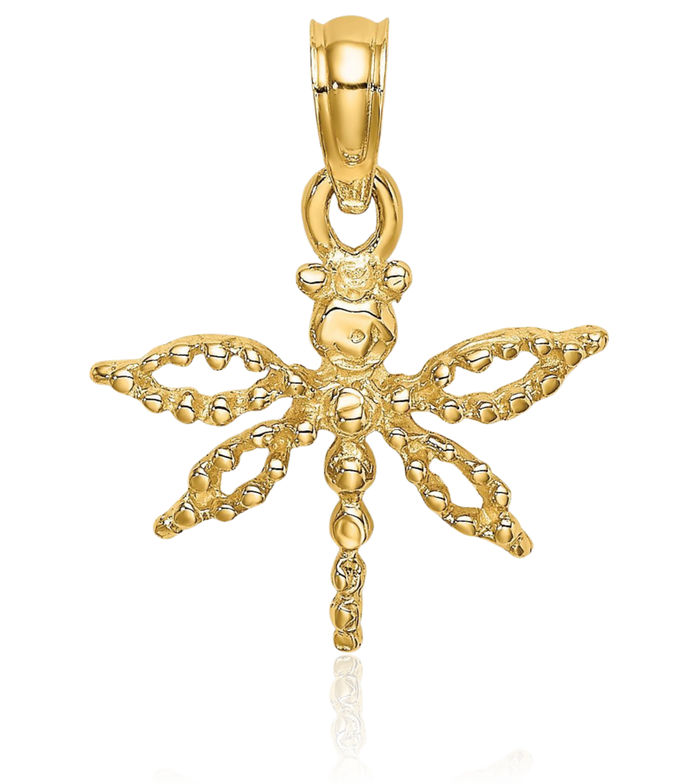 14K Solid Yellow Gold Dragonfly Wings Necklace Chain Pendant Charm