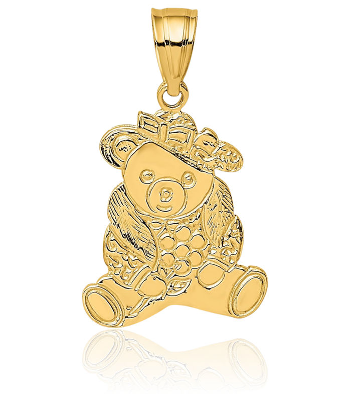 14K Solid Yellow Gold Dressed Up Gummy Teddy Bear Necklace Chain Pendant Charm