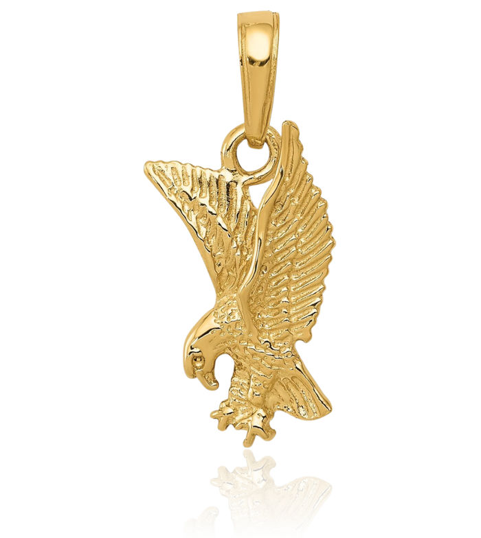 14K Solid Yellow Gold Eagle Symbol of Strength Freedom Hawk Bird Necklace Chain Pendant Charm