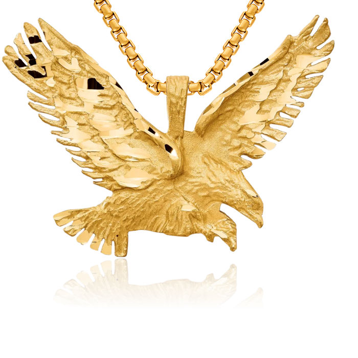 14K Solid Yellow Gold Eagle Symbol of Strength Freedom Hawk Bird Necklace Chain Pendant Charm