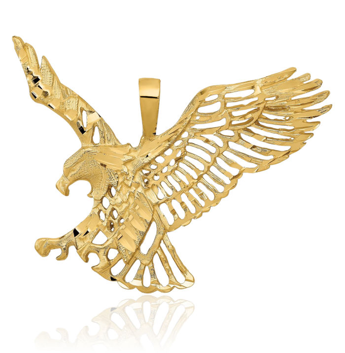 14K Solid Yellow Gold Eagle Symbol of Strength Freedom Hawk Bird Necklace Chain Pendant Charm