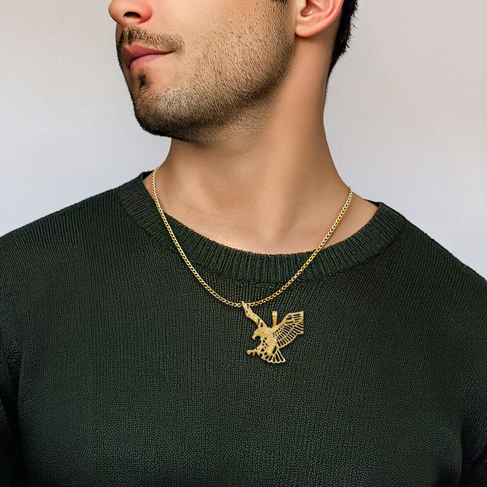 14K Solid Yellow Gold Eagle Symbol of Strength Freedom Hawk Bird Necklace Chain Pendant Charm