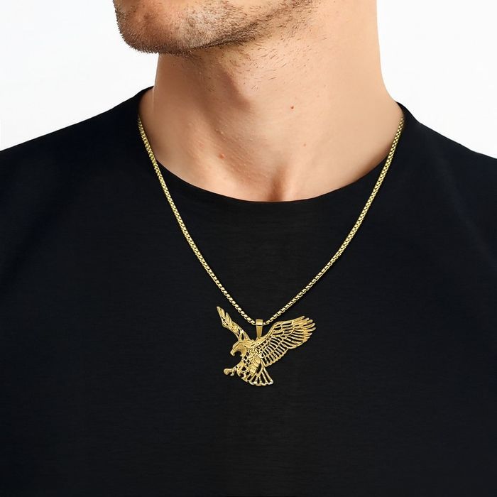 New 14k Yellow Gold Eagle With Shield Pendant