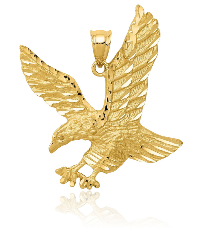 14K Solid Yellow Gold Eagle Symbol of Strength Freedom Hawk Bird Necklace Chain Pendant Charm