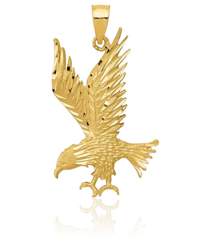 14K Solid Yellow Gold Eagle Symbol of Strength Freedom Hawk Bird Necklace Chain Pendant Charm