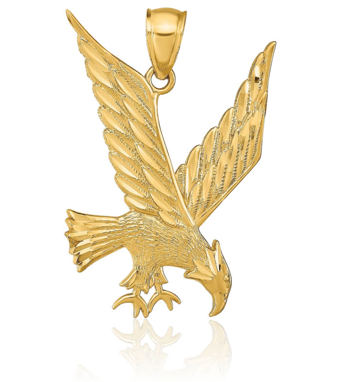 14K Solid Yellow Gold Eagle Symbol of Strength Freedom Hawk Bird Necklace Chain Pendant Charm