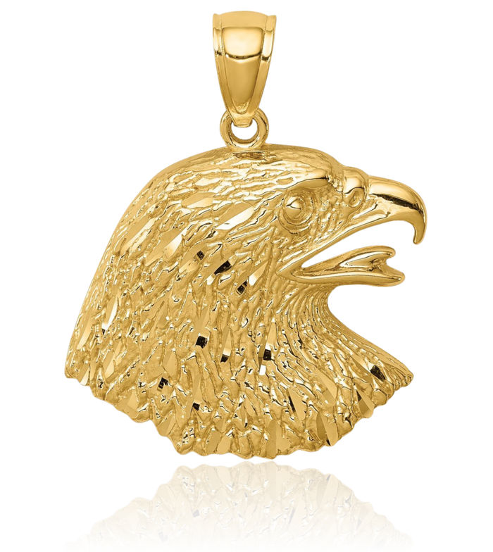 14K Solid Yellow Gold Eagle Symbol of Strength Freedom Hawk Bird Necklace Chain Pendant Charm