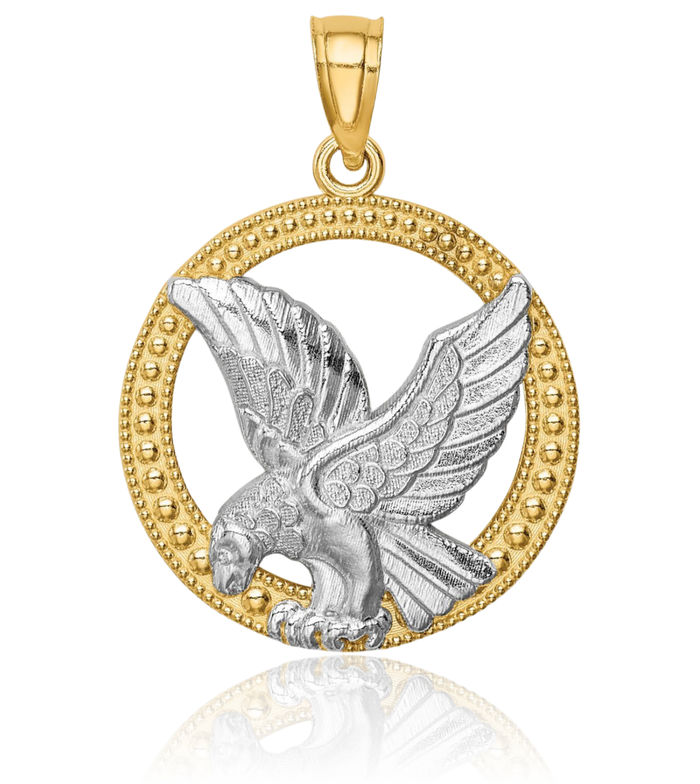 14K Solid Yellow Gold Eagle Symbol of Strength Freedom Hawk Bird Necklace Chain Pendant Charm