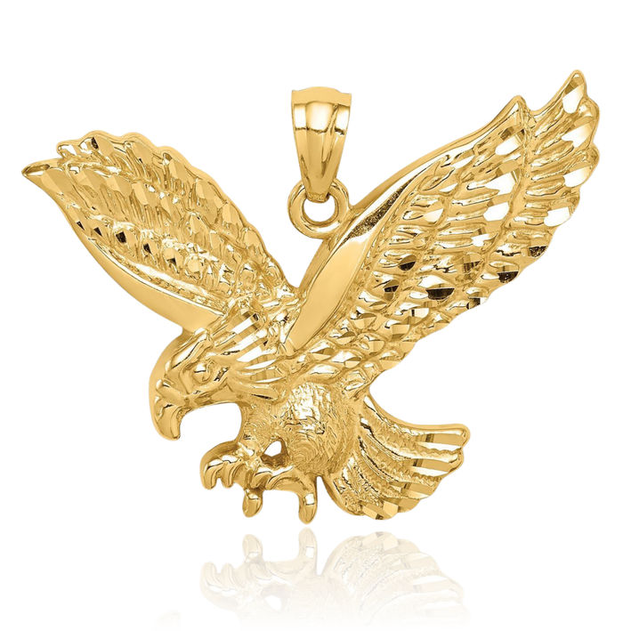 14K Solid Yellow Gold Eagle Symbol of Strength Freedom Hawk Bird Necklace Chain Pendant Charm