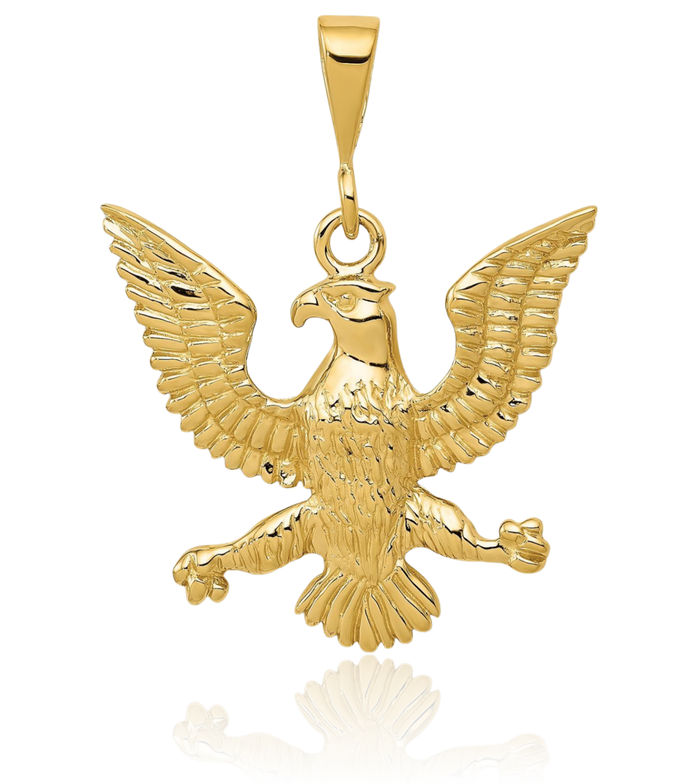 14K Solid Yellow Gold Eagle Symbol of Strength Freedom Hawk Bird Necklace Chain Pendant Charm