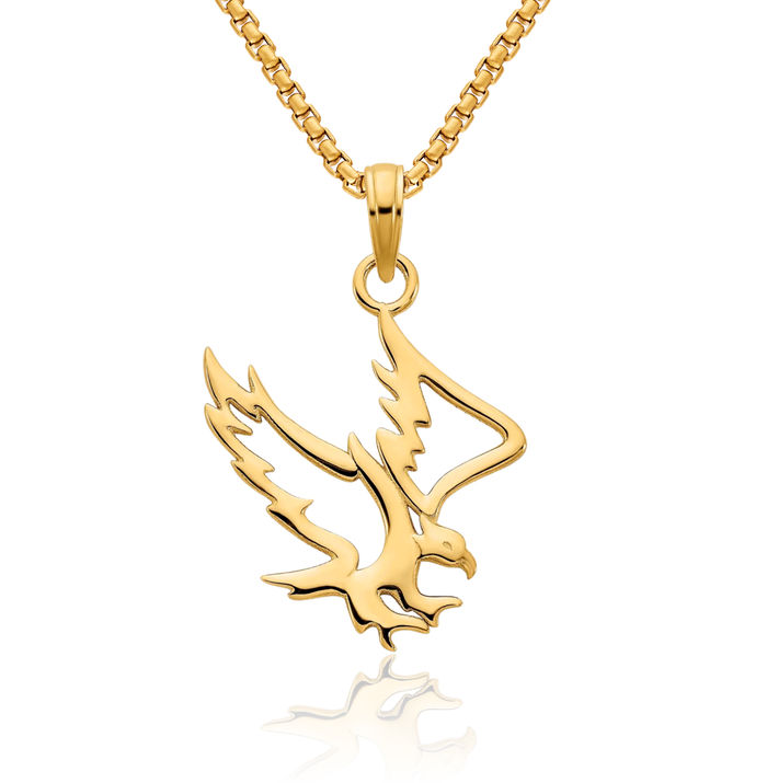 14K Solid Yellow Gold Eagle Symbol of Strength Freedom Hawk Bird Necklace Chain Pendant Charm