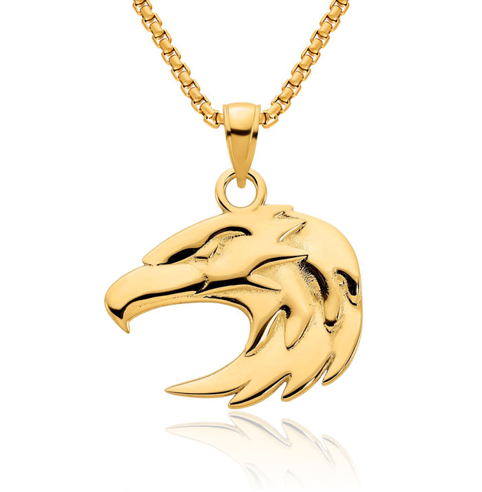 14K Solid Yellow Gold Eagle Symbol of Strength Freedom Hawk Bird Necklace Chain Pendant Charm