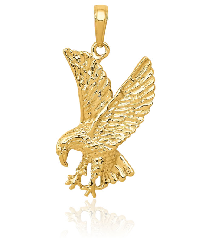 14K Solid Yellow Gold Eagle Symbol of Strength Freedom Hawk Bird Necklace Chain Pendant Charm