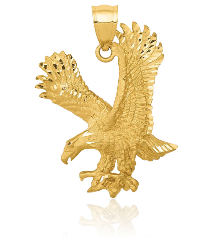 14K Solid Yellow Gold Eagle Symbol of Strength Freedom Hawk Bird Necklace Chain Pendant Charm