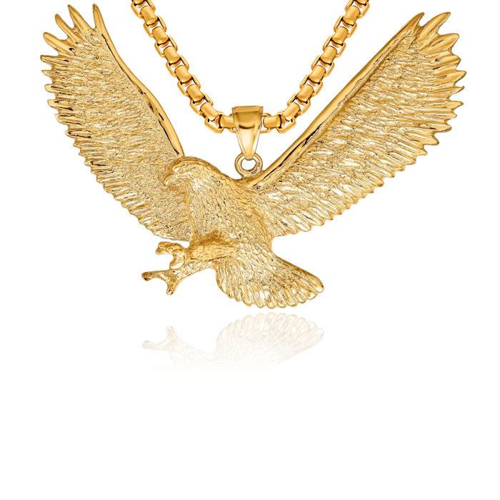 14K Solid Yellow Gold Eagle Symbol of Strength Freedom Hawk Bird Necklace Chain Pendant Charm