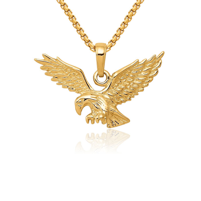 14K Solid Yellow Gold Eagle Symbol of Strength Freedom Hawk Bird Necklace Chain Pendant Charm