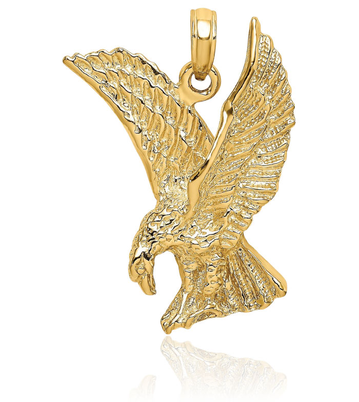 14K Solid Yellow Gold Eagle Symbol of Strength Freedom Hawk Bird Wings Necklace Chain Pendant Charm