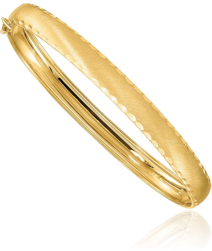 14K Solid Yellow Gold Edge Oval Flexible Bangle Bracelet