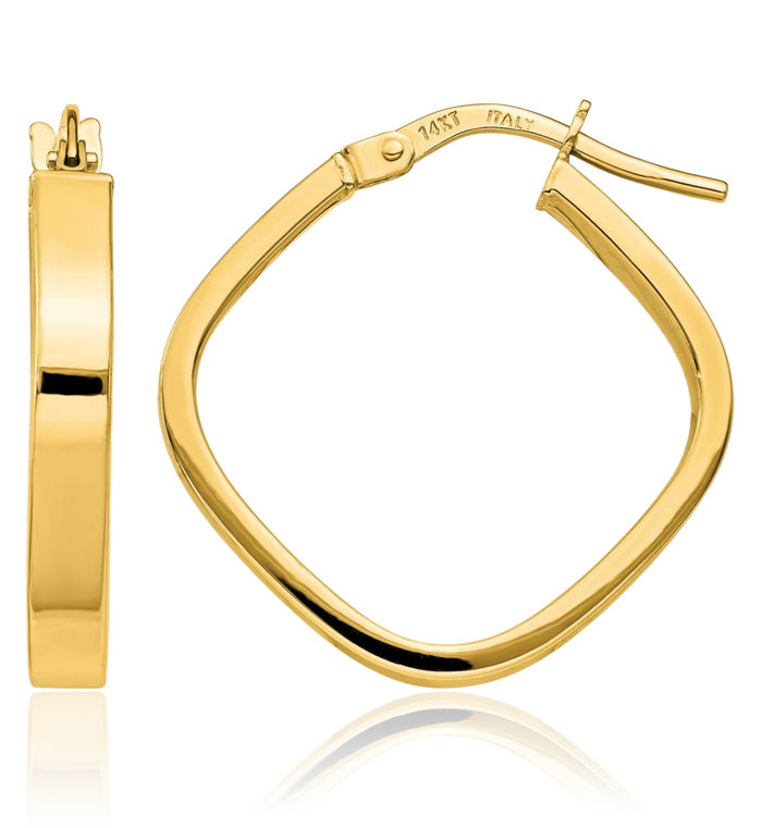 14K Solid Yellow Gold Edge Square Medium Hoop Earrings