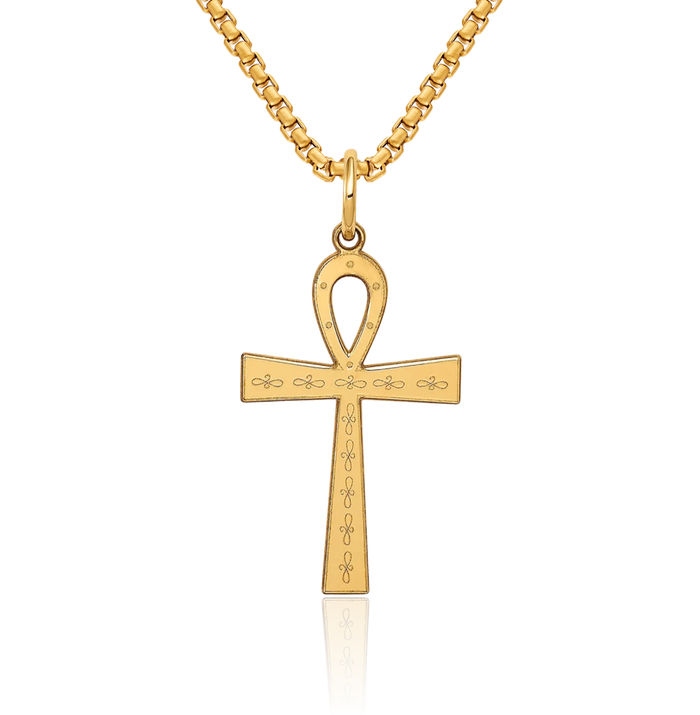 14K Solid Yellow Gold Egyptian Ankh Holy Cross Symbol of Life Ancient Necklace Religious Chain Pendant Charm