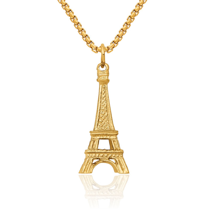 14K Solid Yellow Gold Eiffel Tower Paris France Necklace Chain Pendant Charm