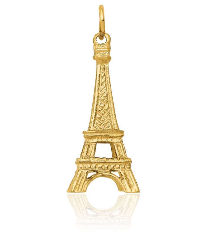 14K Solid Yellow Gold Eiffel Tower Paris France Necklace Chain Pendant Charm