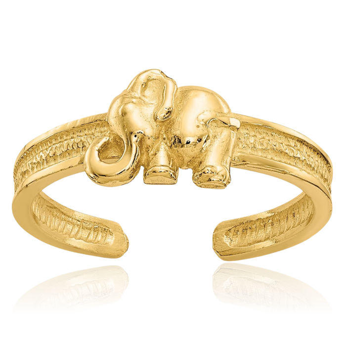 14K Solid Yellow Gold Elephant Adjustable Toe Ring Open Midi Band Summer Beach Jewelry