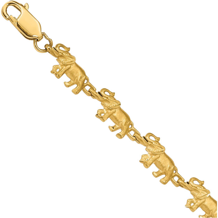 14K Solid Yellow Gold Elephant Chain Charm Bracelet