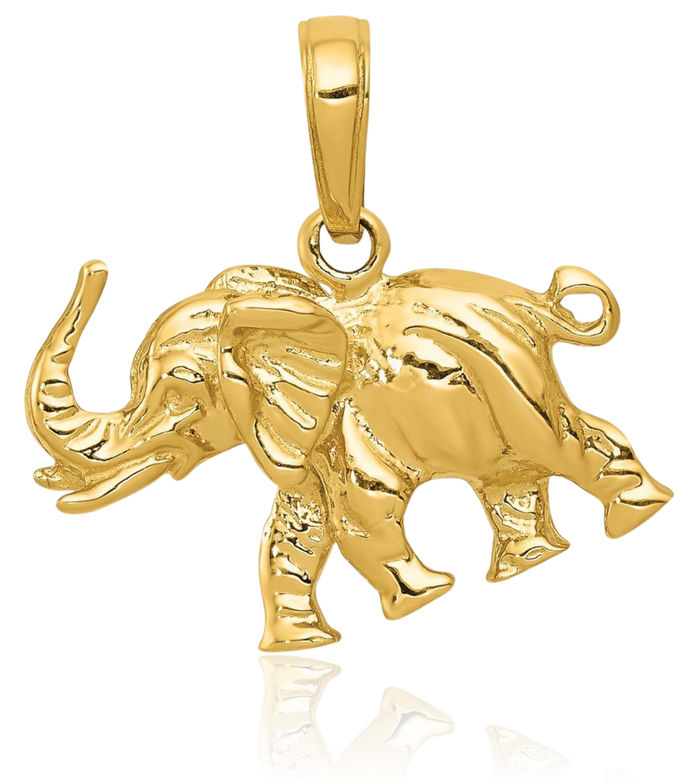 14K Solid Yellow Gold Elephant Necklace Chain Pendant Charm