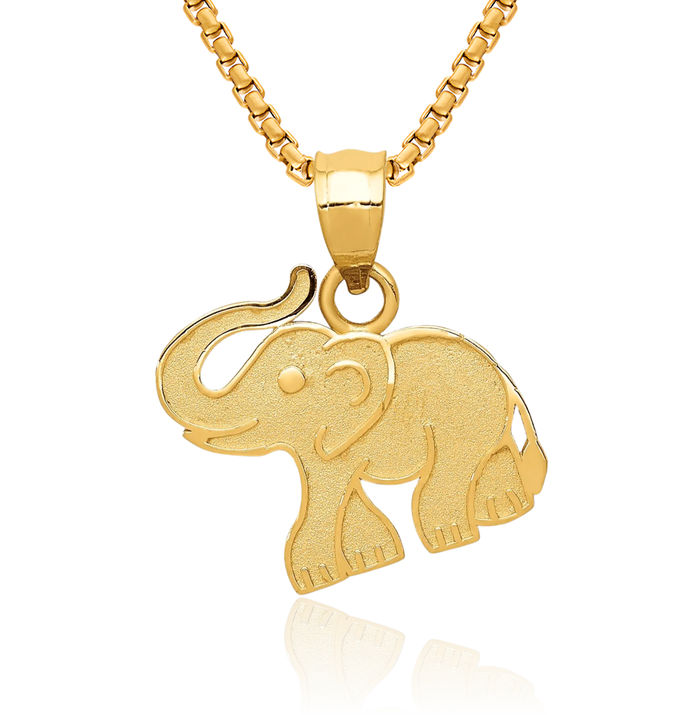 14K Solid Yellow Gold Elephant Necklace Chain Pendant Charm