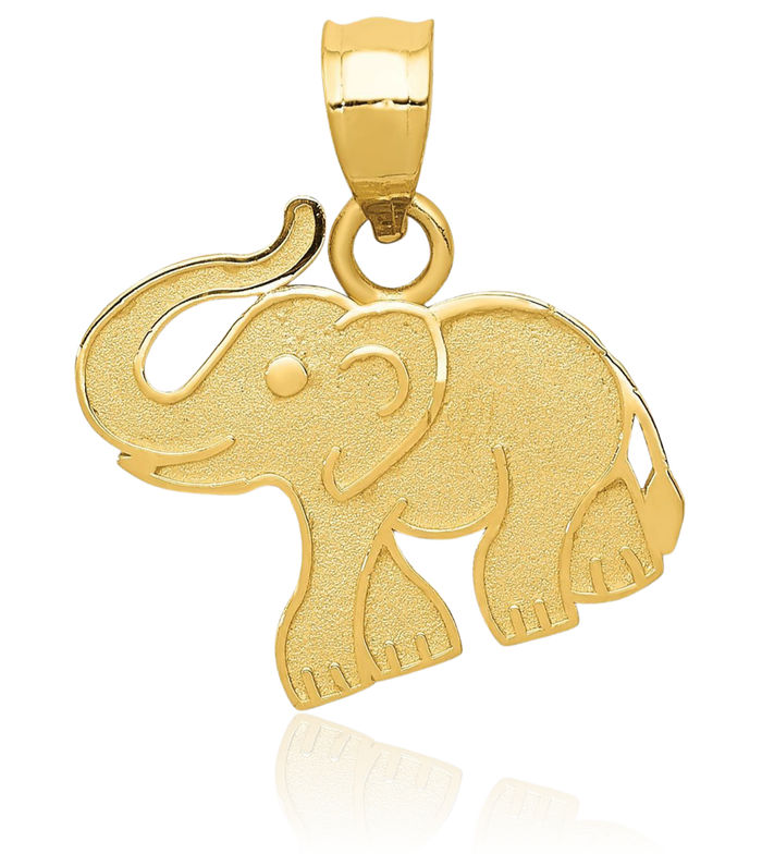 14K Solid Yellow Gold Elephant Necklace Chain Pendant Charm